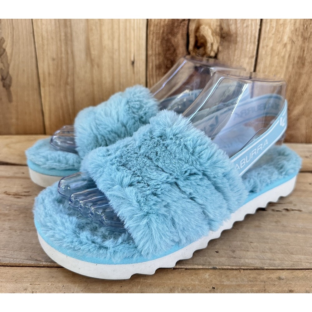 Koolaburra UGG Slides Slippers Faux Fur Slingback Womens 5 Aqua Blue Excellent